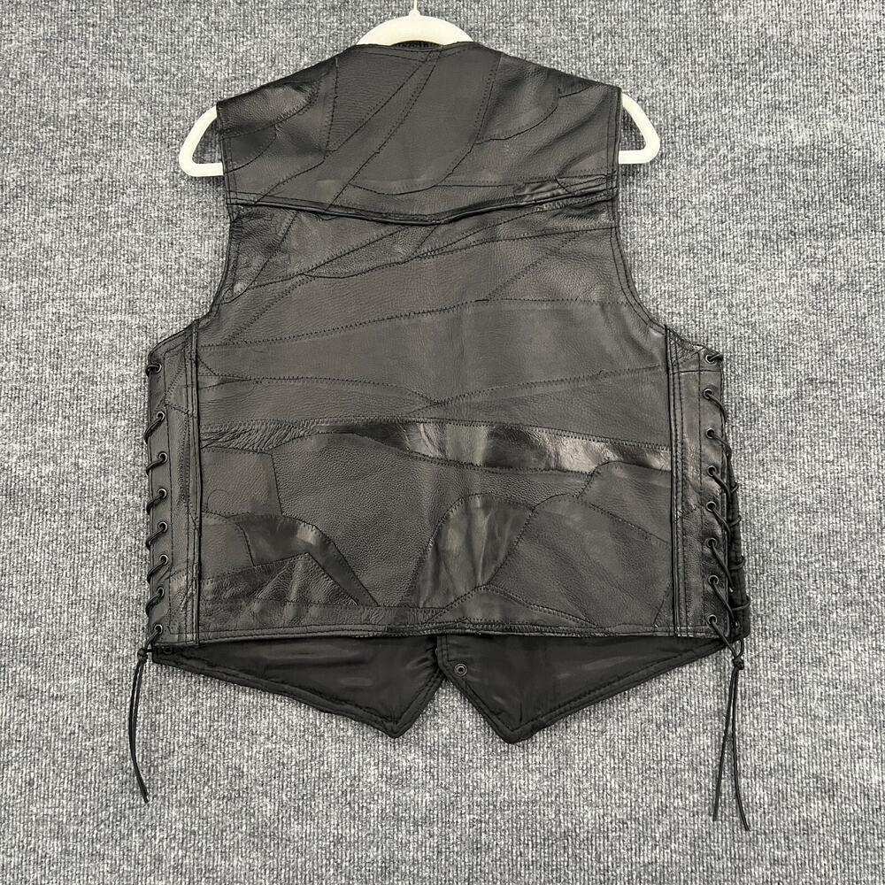 Diamond Plate Buffalo Leather Patchwork Biker Ves… - image 7